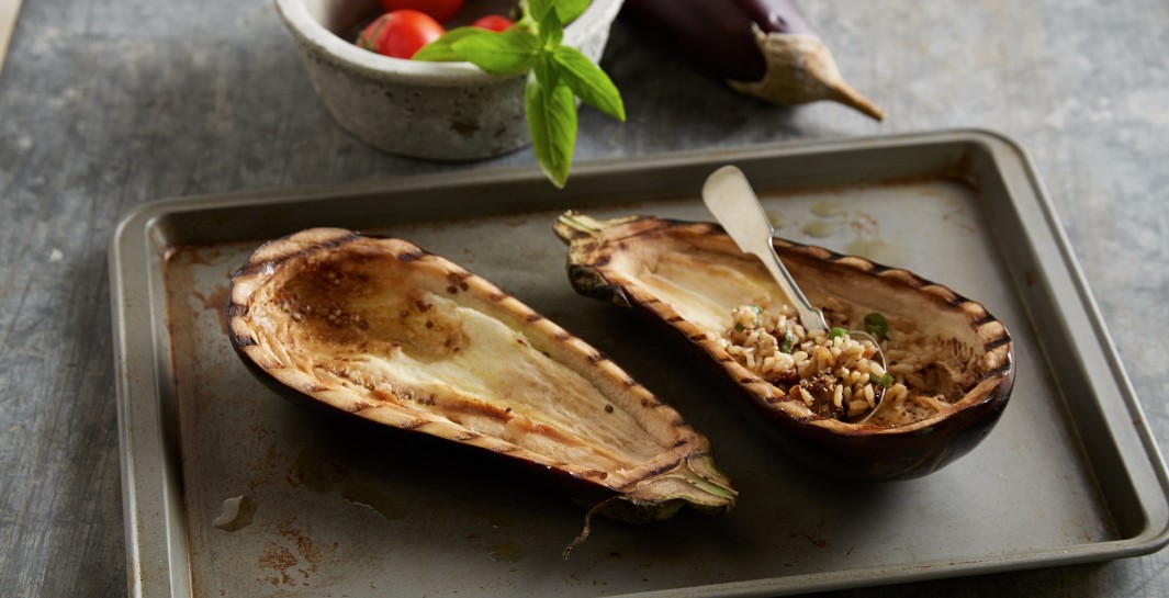 Caprese Stuffed Eggplant with Balsamic Drizzle