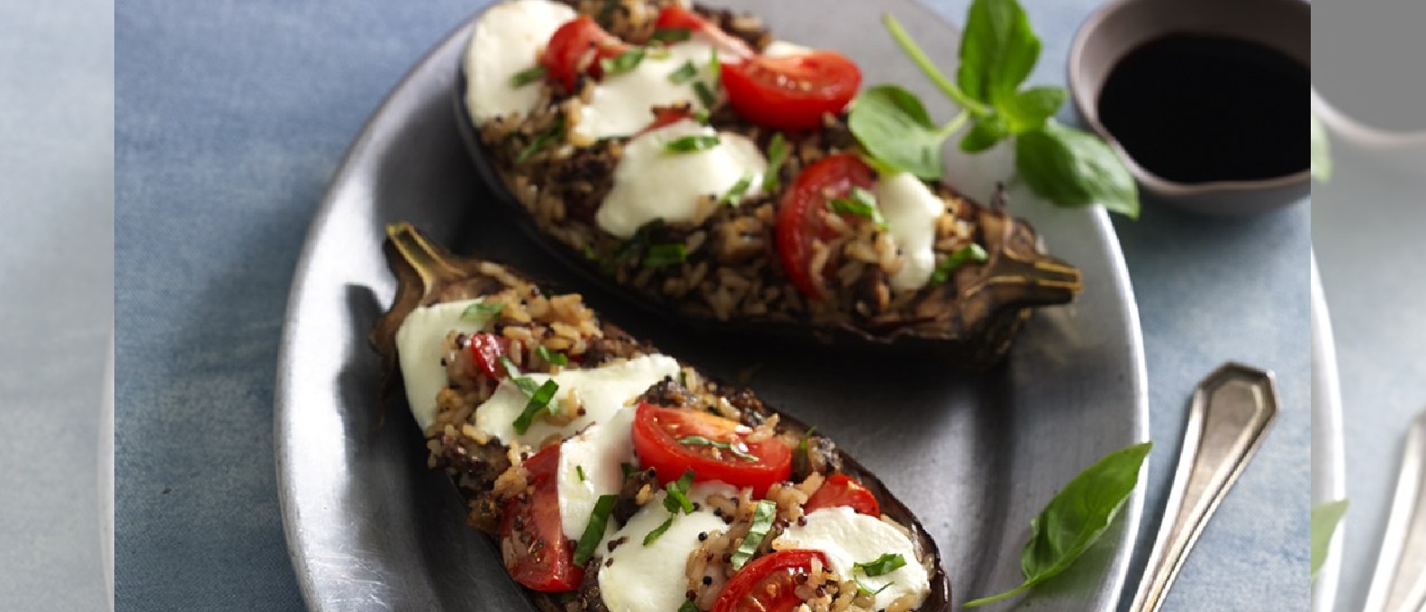 CAPRESE STUFFED EGGPLANT WITH BALSAMIC DRIZZLE