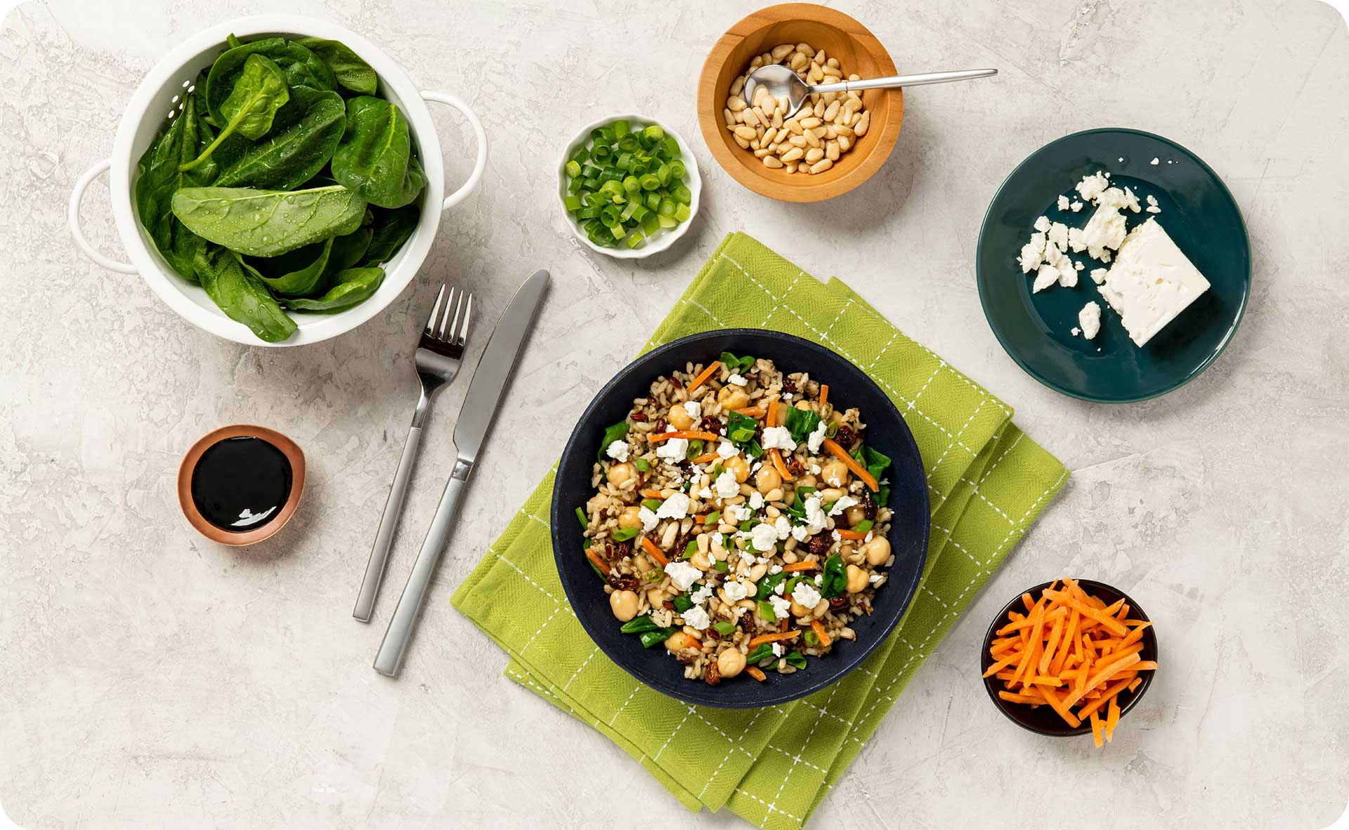 bowls of organic food on table