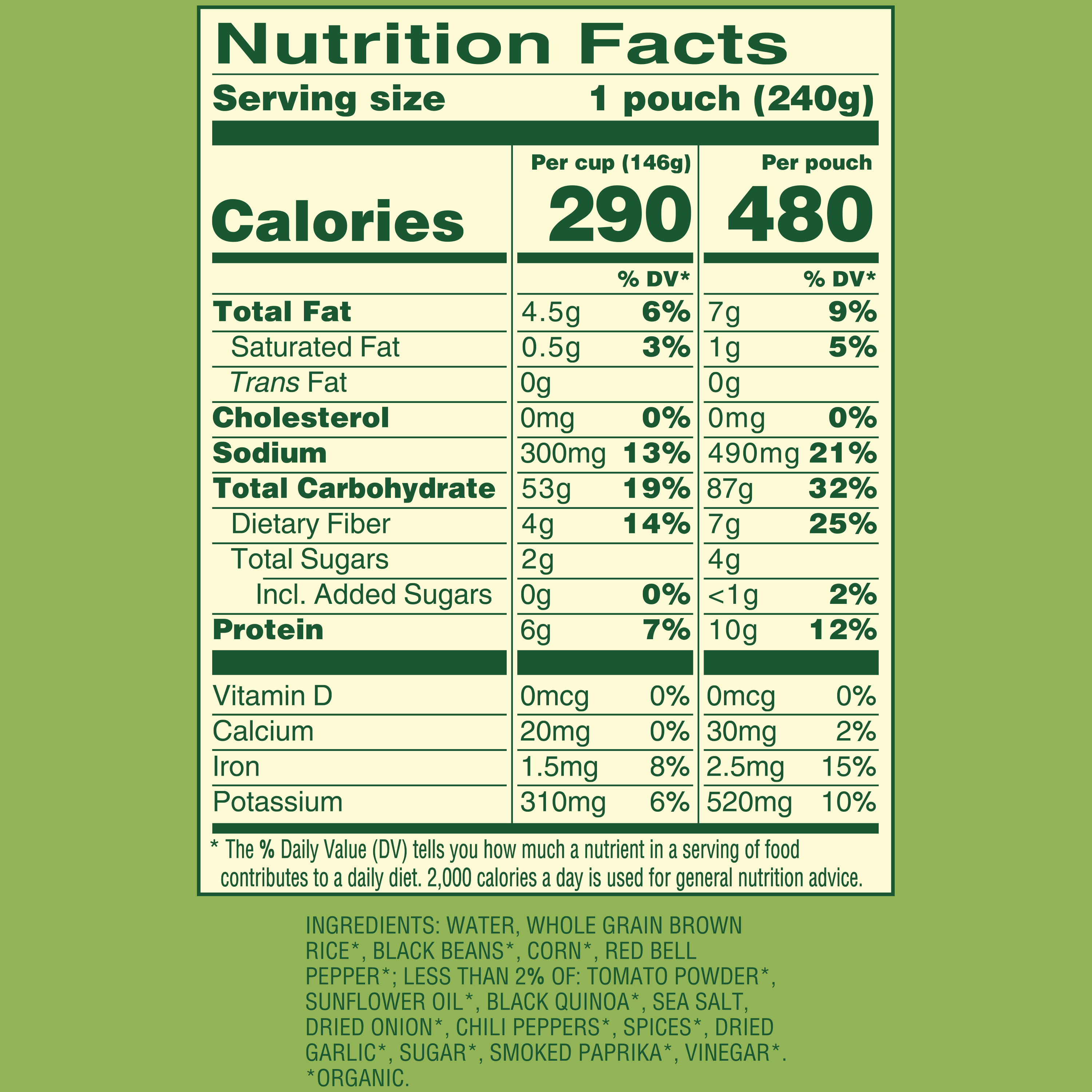 Image of Organic Chipotle Style Brown Rice with Black Beans nutrition facts