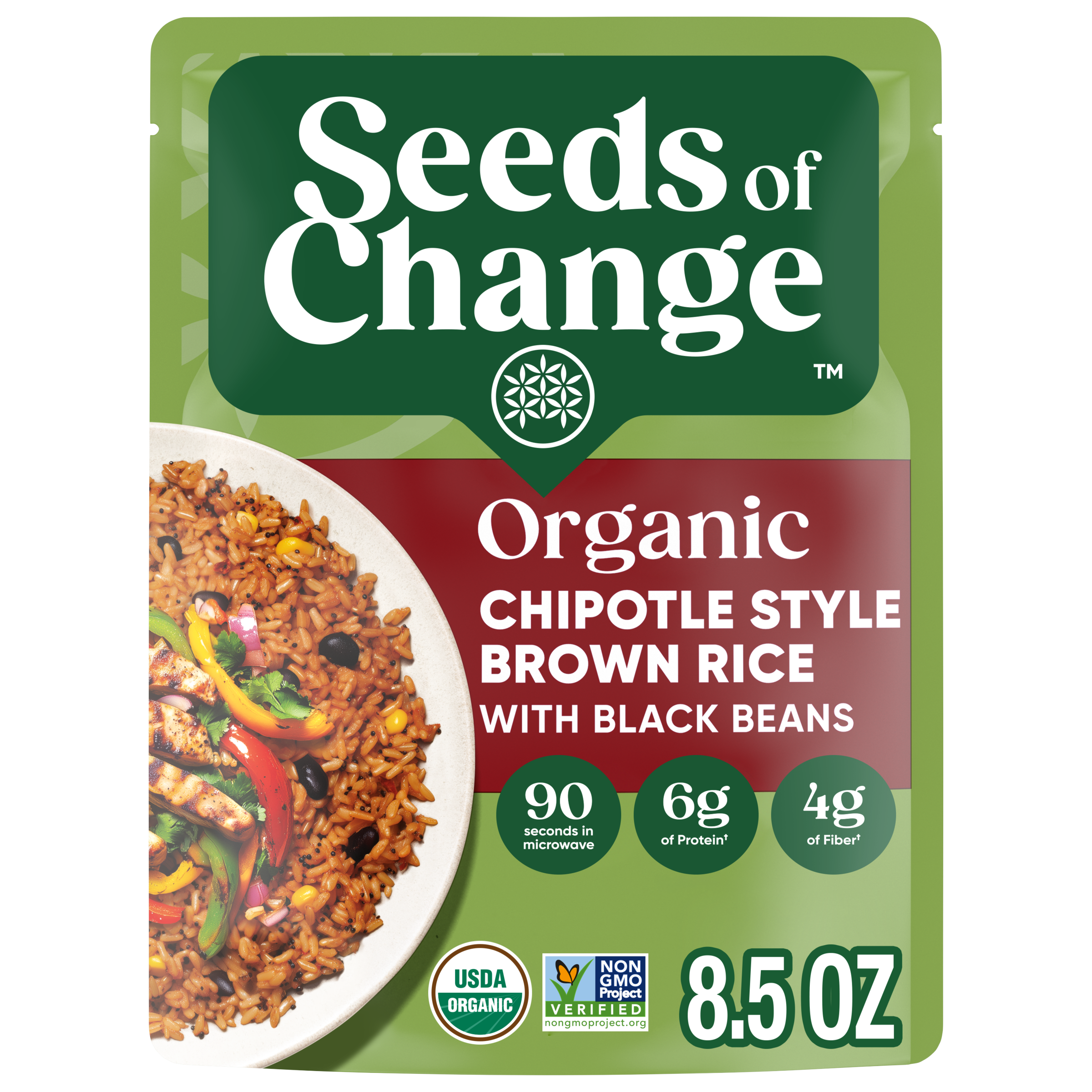 An image of Organic Chipotle Style Brown Rice with Black Beans packaging